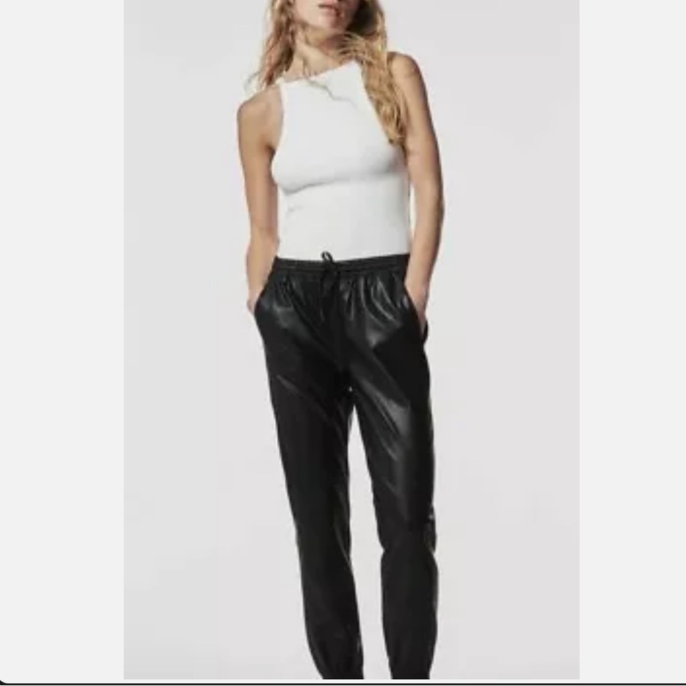 NTW Zara black faux leather jogger pants S